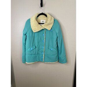 !It Los Angeles Womens Sherpa Lined Turquoise Jacket Medium Snap Button Closure